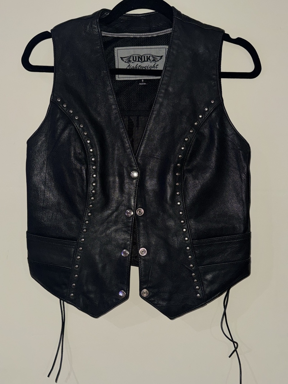 Unik Black Leather Studded Biker Vest